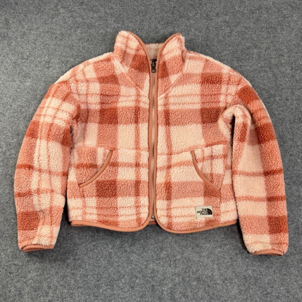 The North Face Girls Fuzzy Plaid Fleece Jacket Size Medium